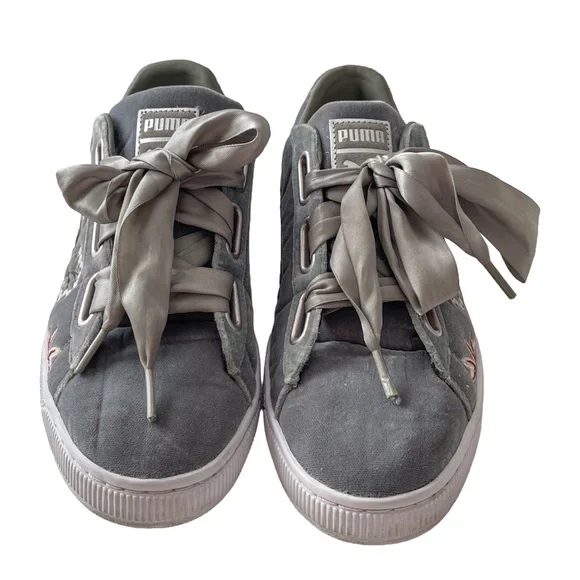 PUMA Embroidered Sneakers “Basket Heart Hyper” Ribbon Laces Women’s Size 9 - Picture 4 of 16